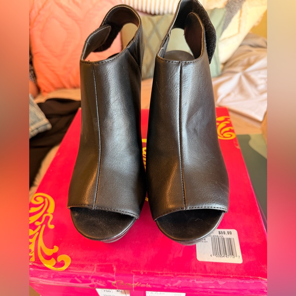 Candie's Black Peep-Toe Mule Booties
